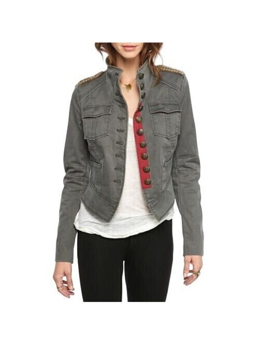 Free People Shrunken Officer Military Style Beaded Jacket XS - Picture 4 of 6
